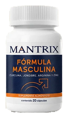 Mantrix Fórmula Masculina: frasco de 20 cápsulas, suplemento alimenticio con cúrcuma, jengibre, arginina y zinc